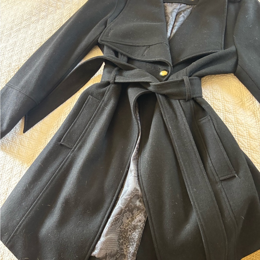 Black Trench Coat with Wrap Style and Belt